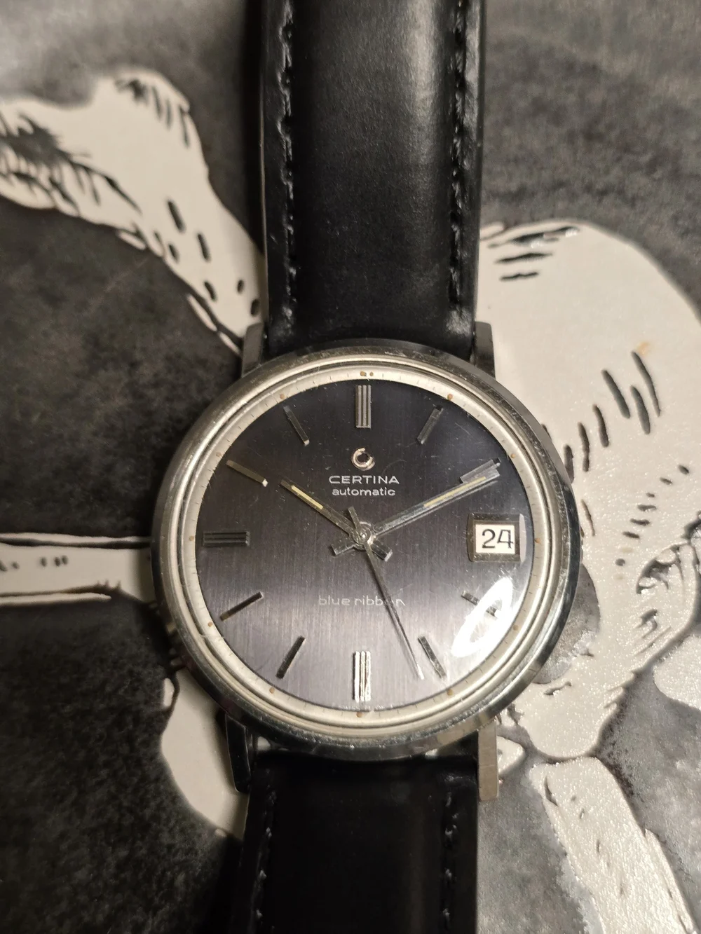 Certina Automatic Men’s Blue Ribbon on Leather Strap Watch - Grey Dial (35mm)